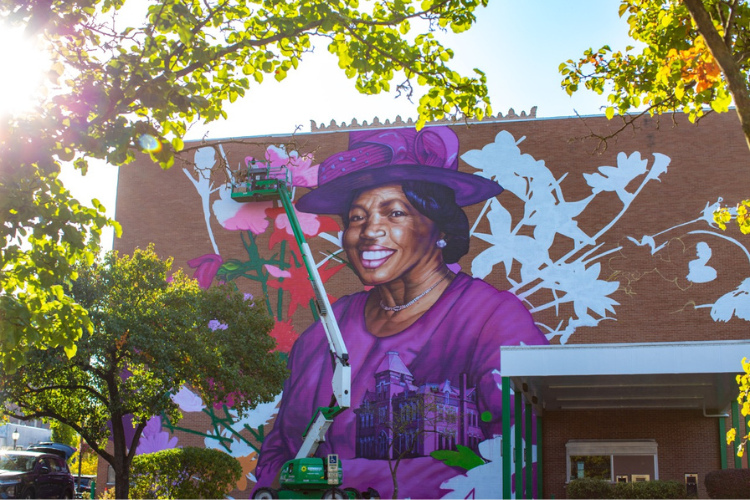 The mural of civil rights activist Hattie Moseley now brings new life to the WesBanco building in Downtown Springfield.