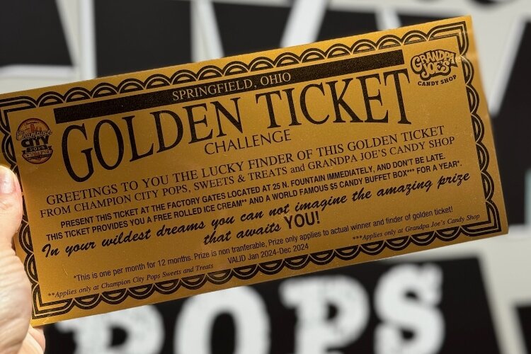 The Golden Ticket Challenge is a collaboration between Champion City Pops, Sweets & Treats and Grandpa Joe's Candy Shop.